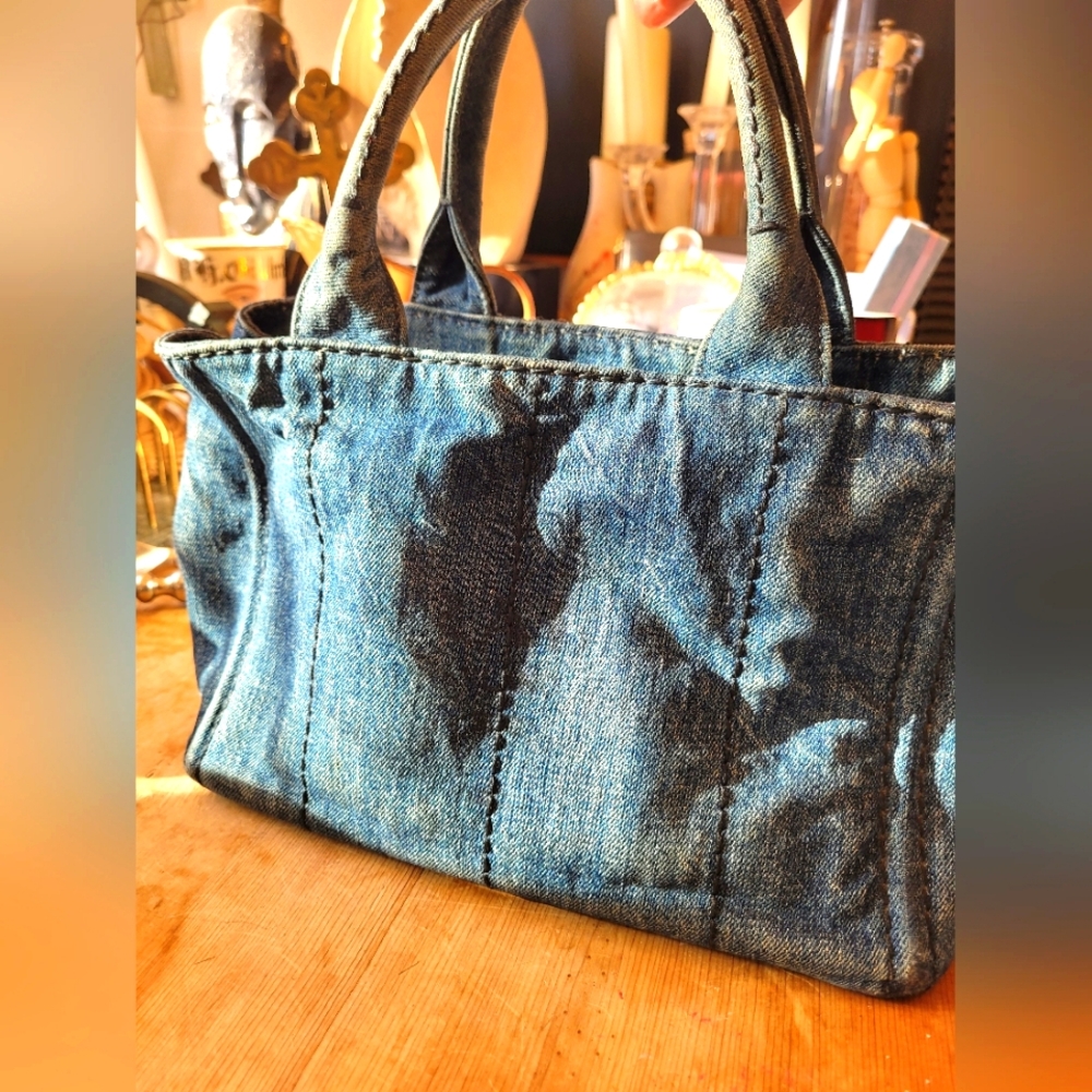 Prada Denim Canapa Small Tote